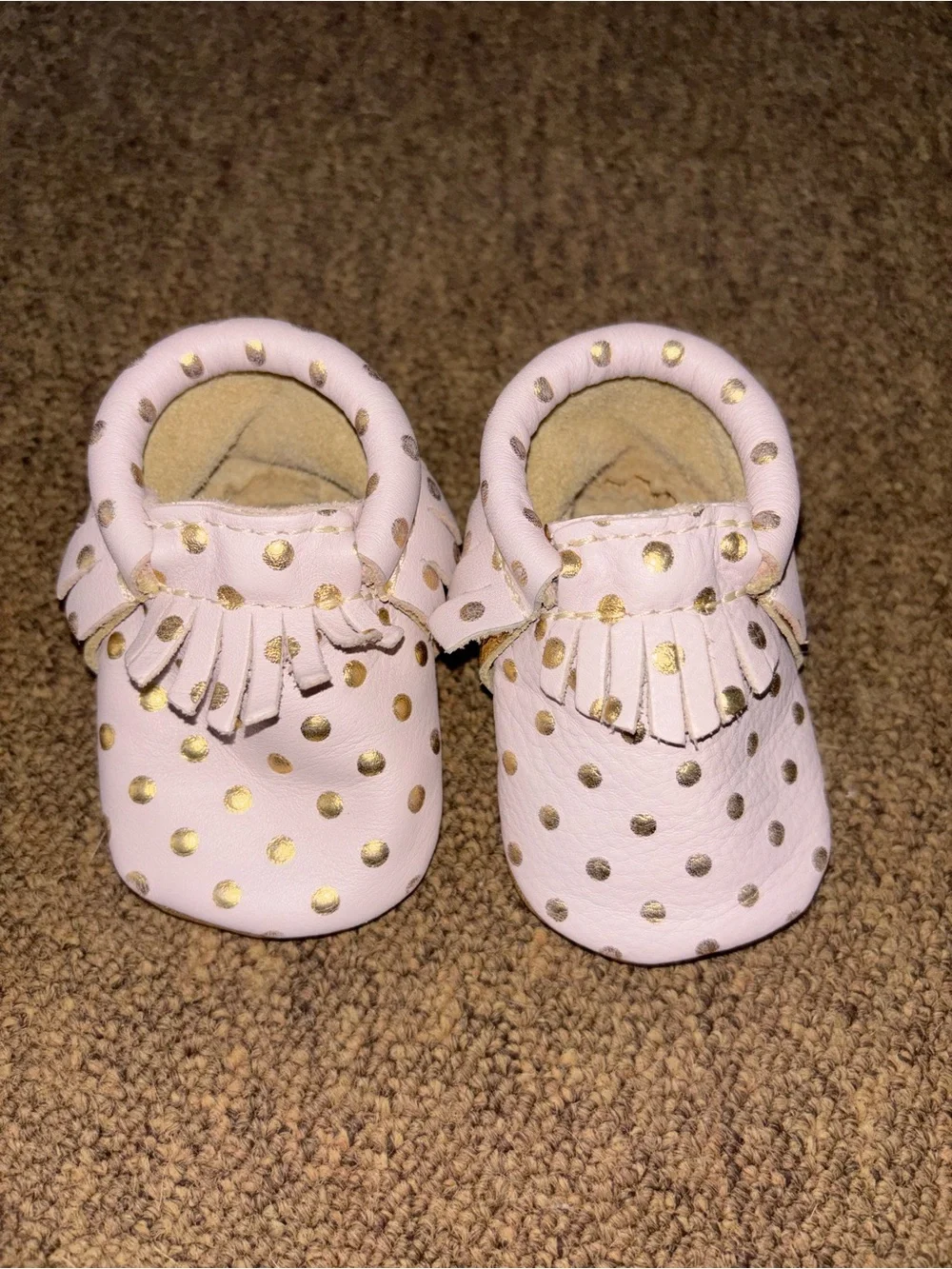 Purple Baby Moccasins with Gold Dots